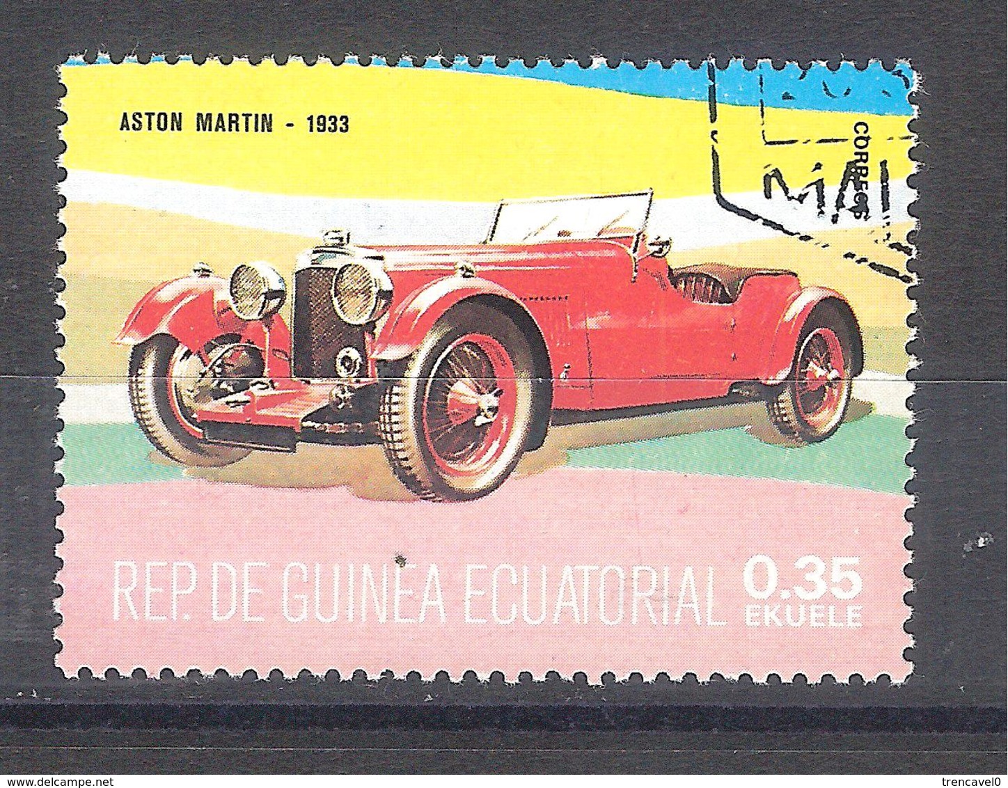 Guinea Ecuatorial 1977-Coches Antiguos Aston Martin-1 Sello Usado - Guinea Equatoriale