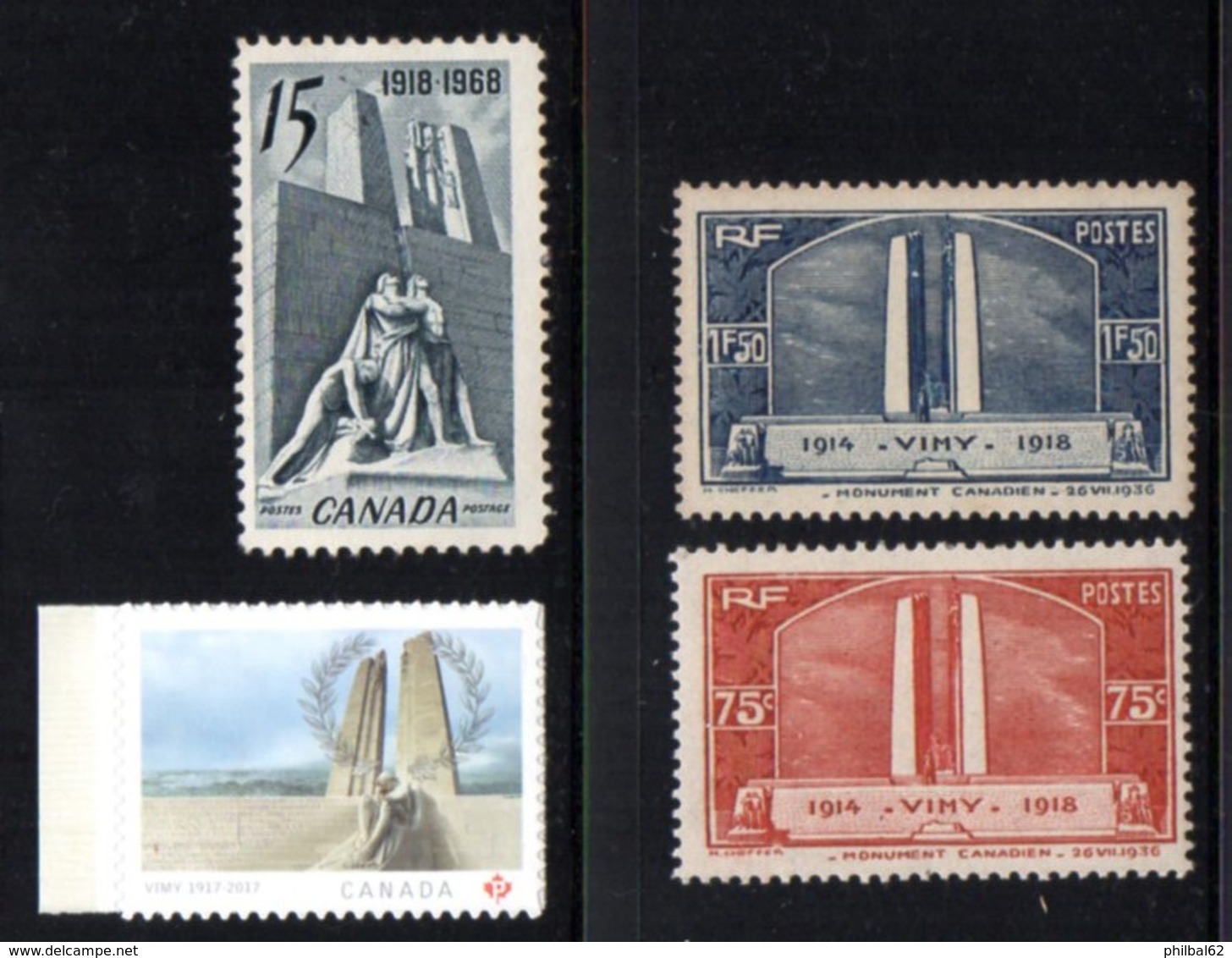 Vimy, Monument Canadien. N° Yvert 316/17 * + Timbre Du Canada De 1968 Neuf Sans Gomme + Tb 2017 Autoadhésif. - WW1