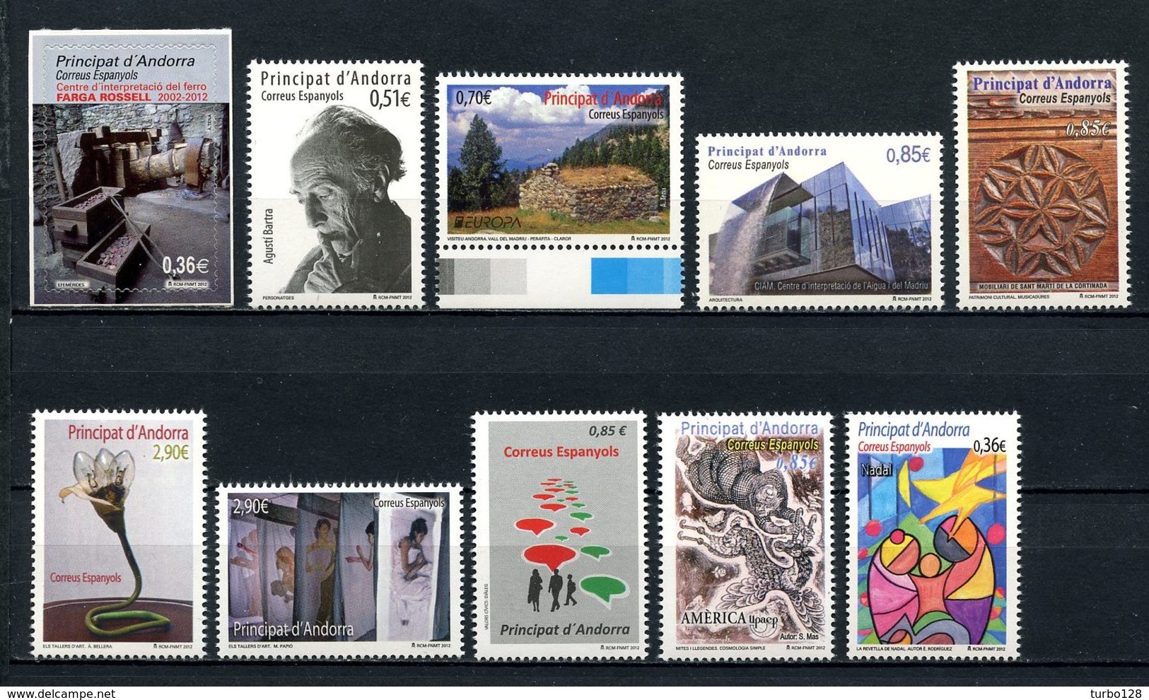 ANDORRE ESPAGNE Année 2012 Complète N° 377/386 ** Neufs MNH Luxe C 43,90 € Jahrgang Ano Completo Full Year - Unused Stamps