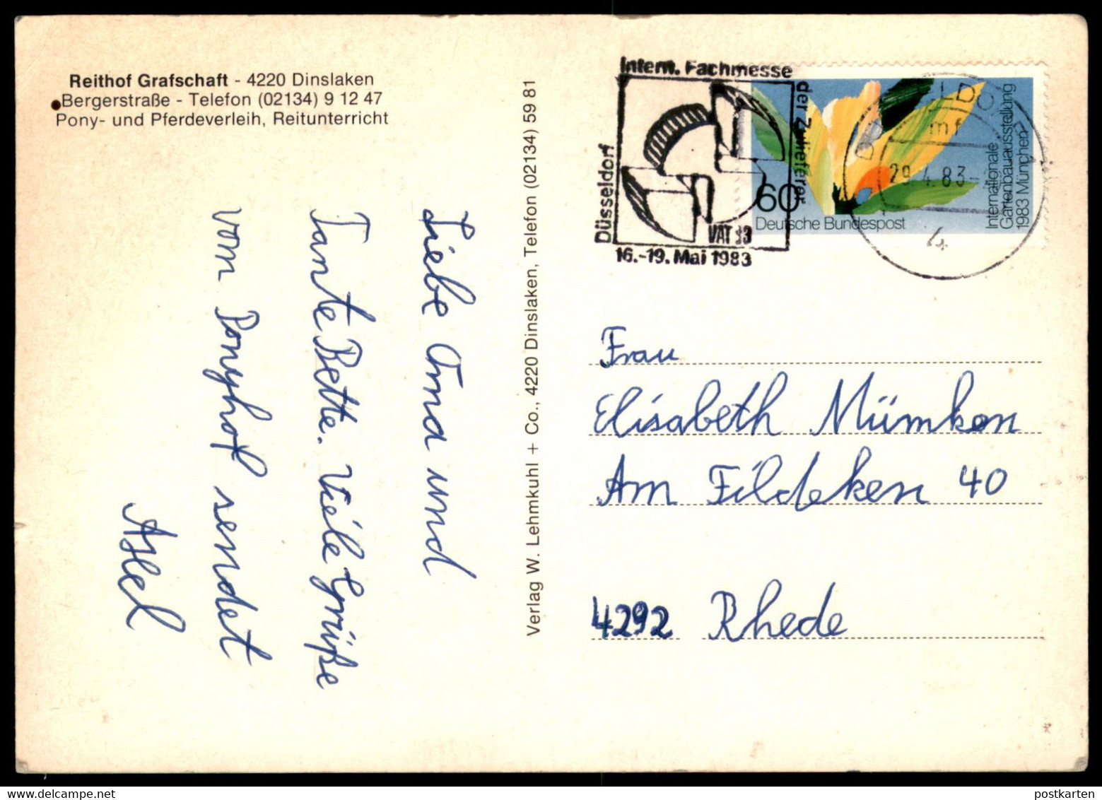 ÄLTERE POSTKARTE REITHOF GRAFSCHAFT DINSLAKEN Pferde Pferd Stockbett Ausritt Reiterhof Ansichtskarte AK Cpa Postcard - Dinslaken