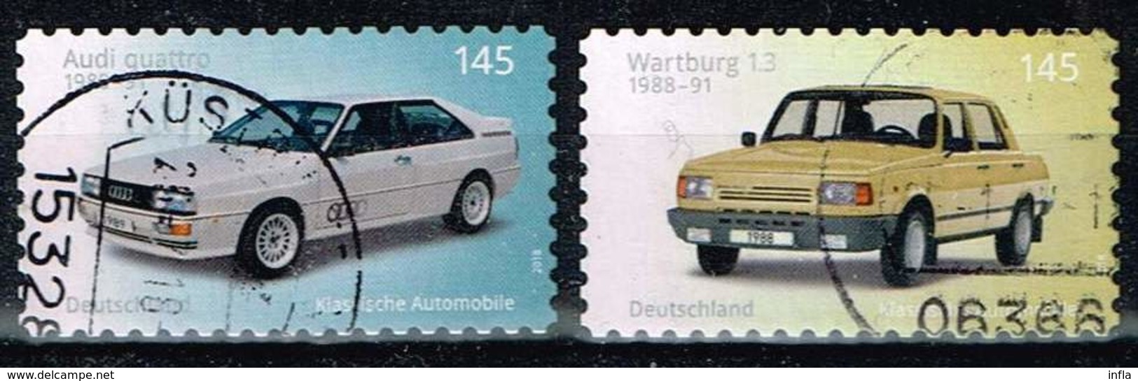 Bund 2018, Michel# 3378 - 3379 O Autos: Wartburg / Audi Selbstlebend Aus Markenset - Gebraucht