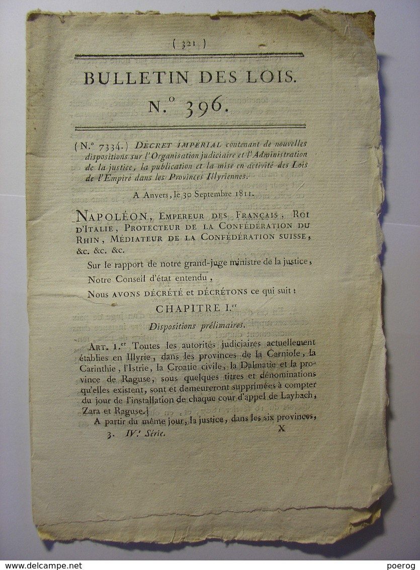 BULLETIN DES LOIS N°396 De 1811 - ILLYRIE ALBANIE ALBANIA - PROHIBITION FIL DE LAITON - ITALIE - Décrets & Lois