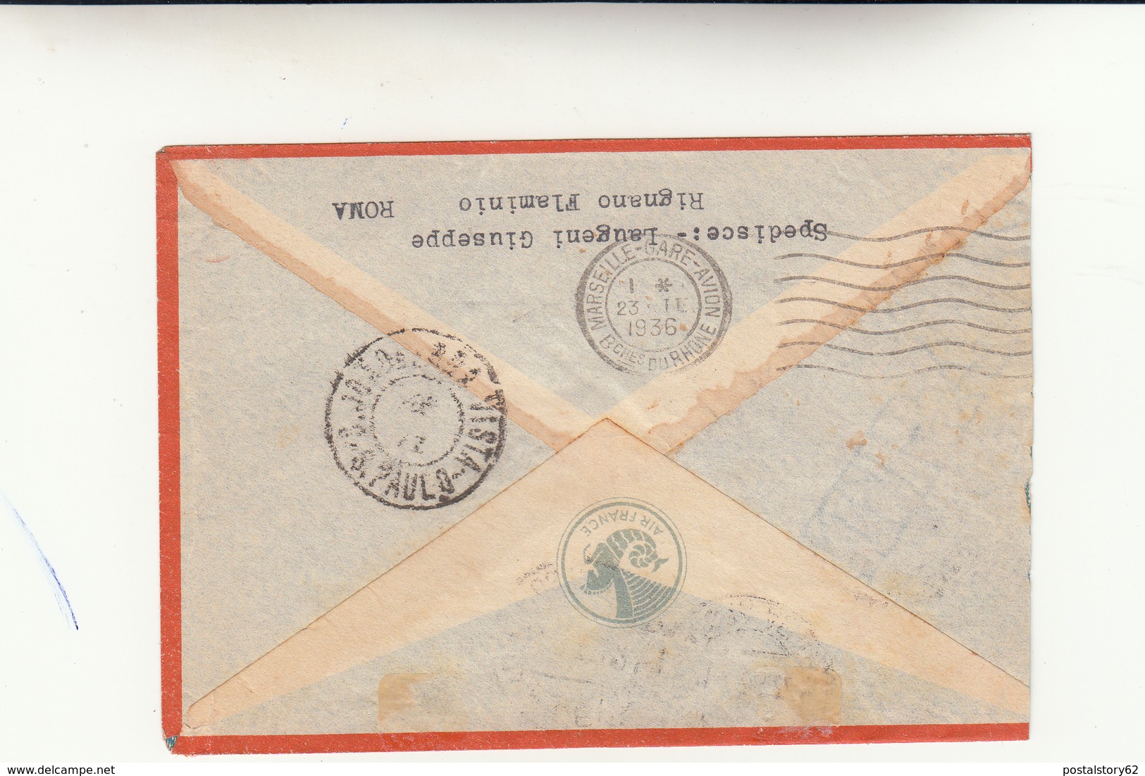 Roma Per Sao Joao Da Boa Vista ( Brasile ) Cover Via Marsiglia 1936 - Marcophilie (Avions)