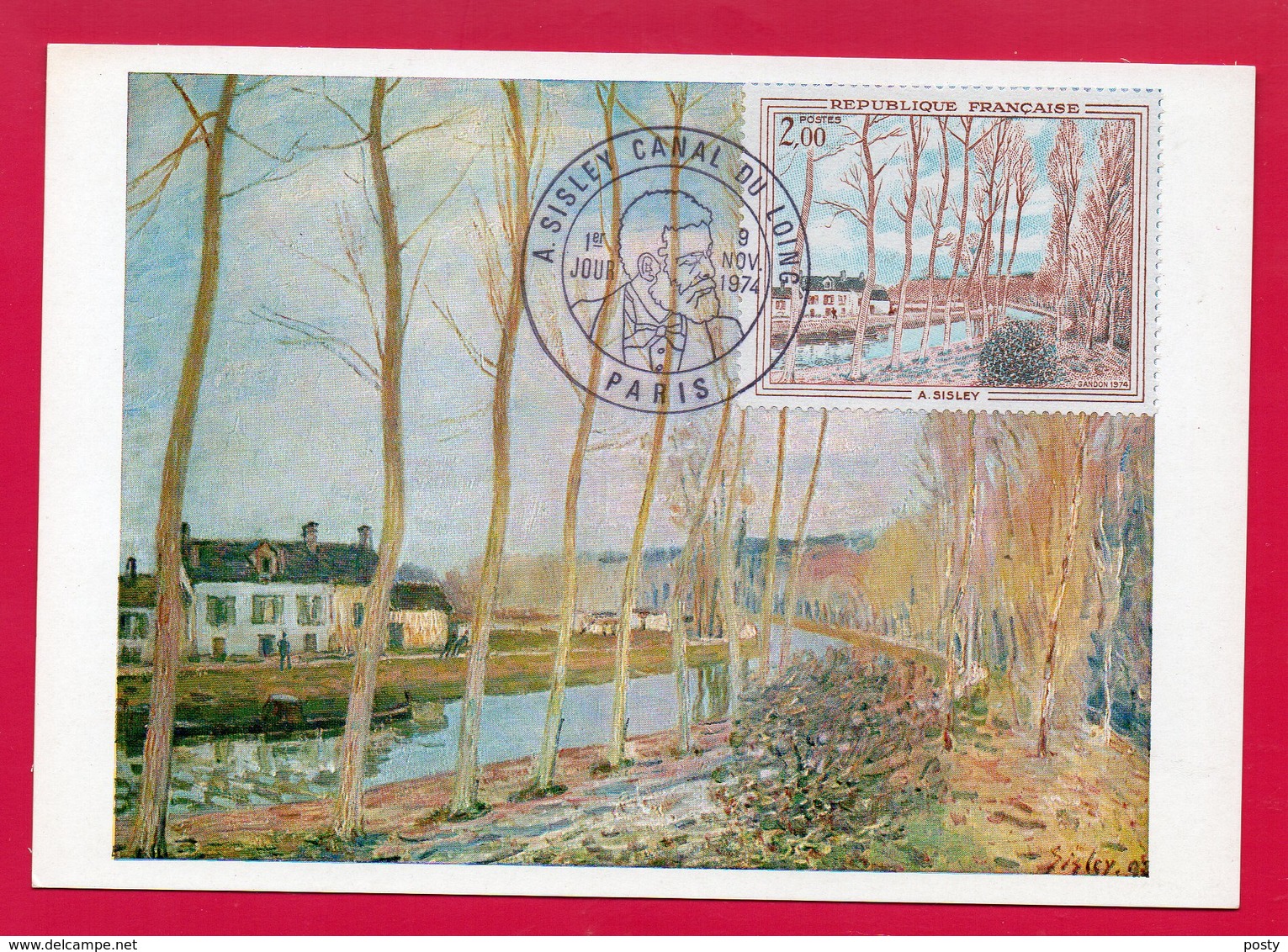 CARTE MAXIMUM - SISLEY - CANAL DU LOING - 9 NOVEMBRE 1974 A PARIS - - 1970-1979