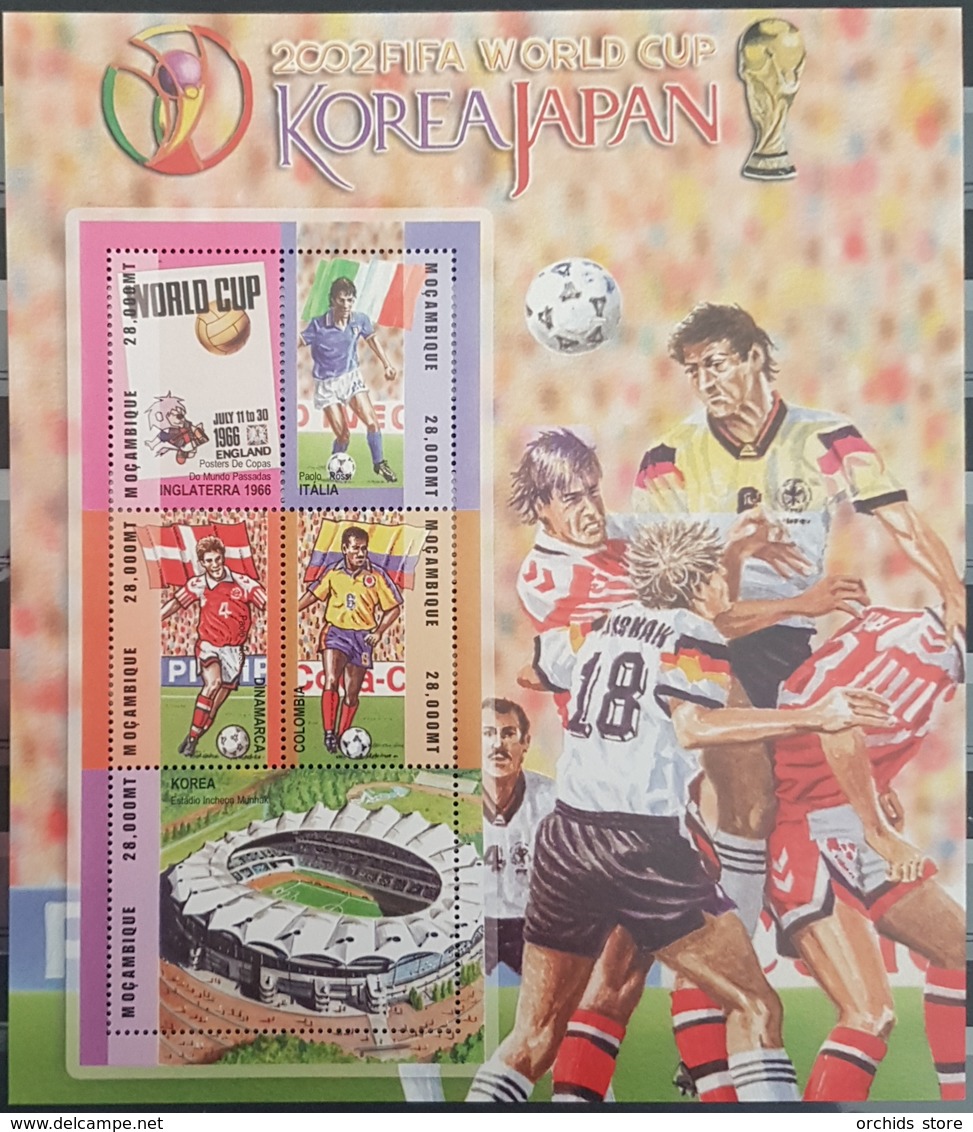 DE23 - Mozambique 2002 MNH Minisheet - Korea & Japan Football World Cup - Teams Of England, Italy, Denmark & Colombia - Mozambique
