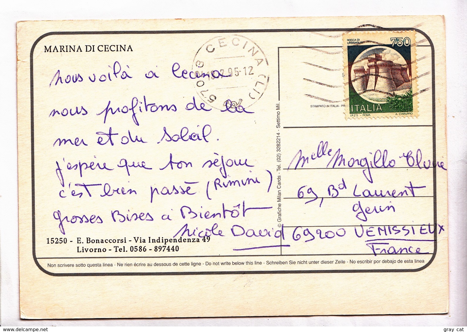 Italy, Italia, Saluti Da MARINA DI CECINA, Used Postcard [22914] - Livorno