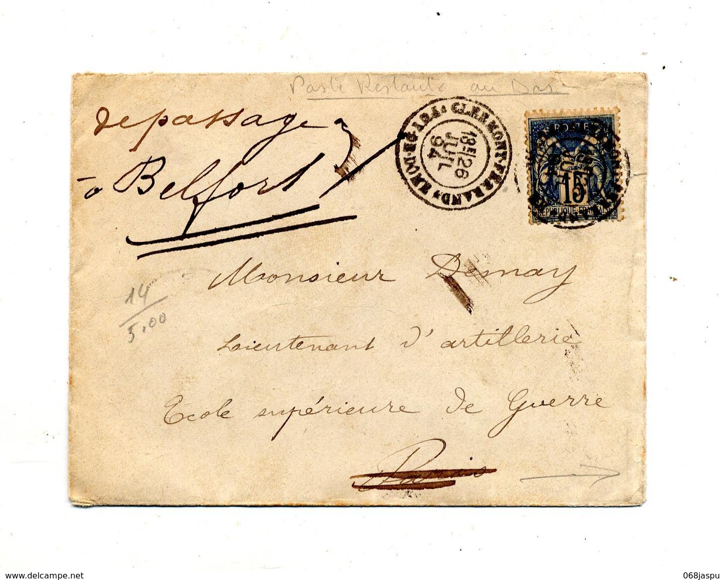 Lettre Cachet Clermont Ferrand Sur Sage + Paris + Belfort - 1877-1920: Période Semi Moderne