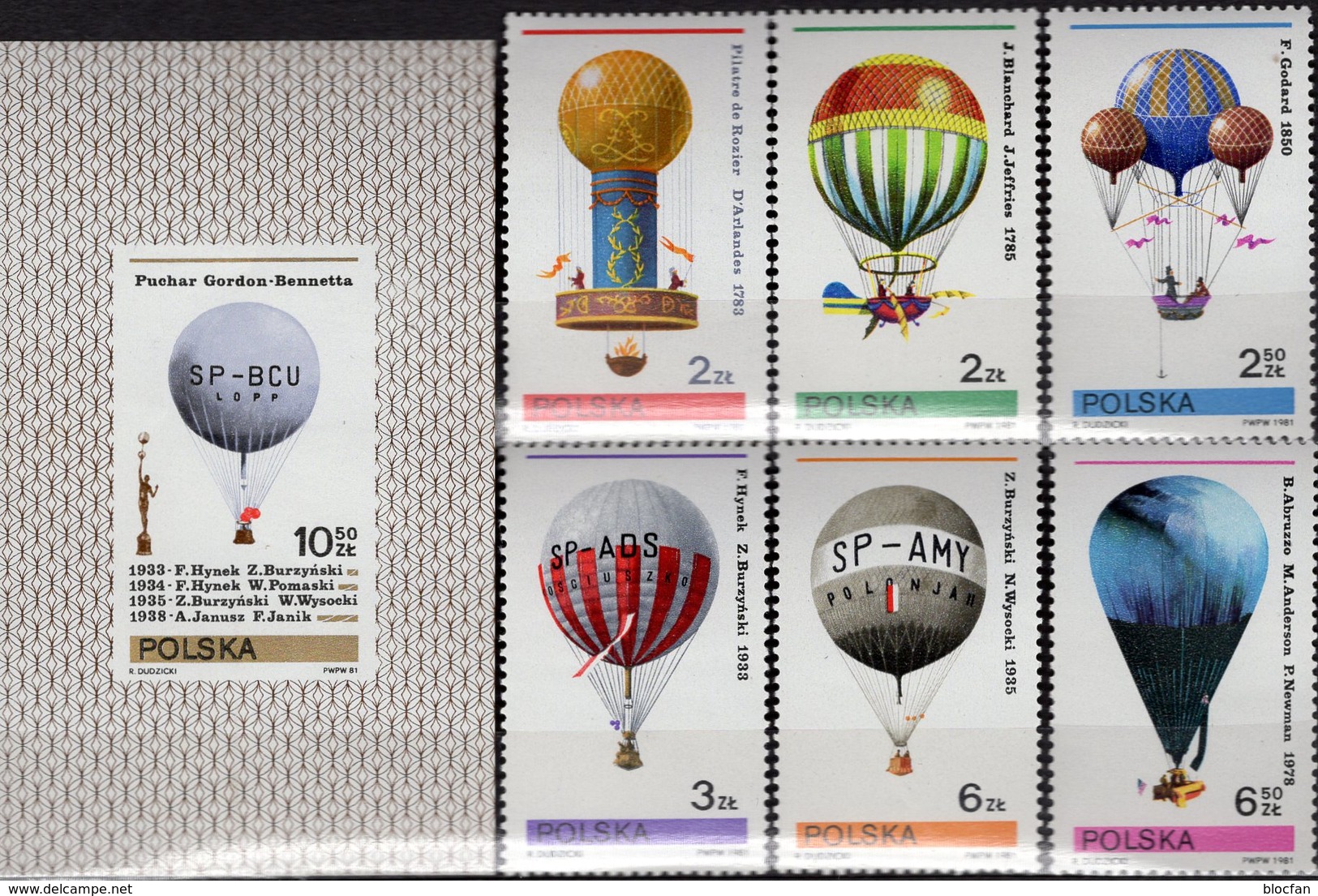 Gordon Bennett Pokal Polen 2729/4+Block 85 ** 4€ Ballonfahrt 1981 Ballon Bloque Bloc Ss Mail Sheet Bf Poland/Polska - Neufs