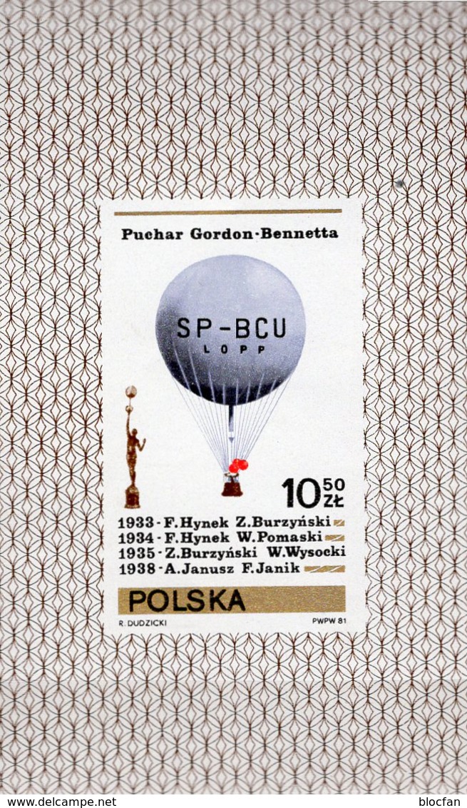 Gordon Bennett Pokal Polen 2729/4+Block 85 ** 4€ Ballonfahrt 1981 Ballon Bloque Bloc Ss Mail Sheet Bf Poland/Polska - Neufs