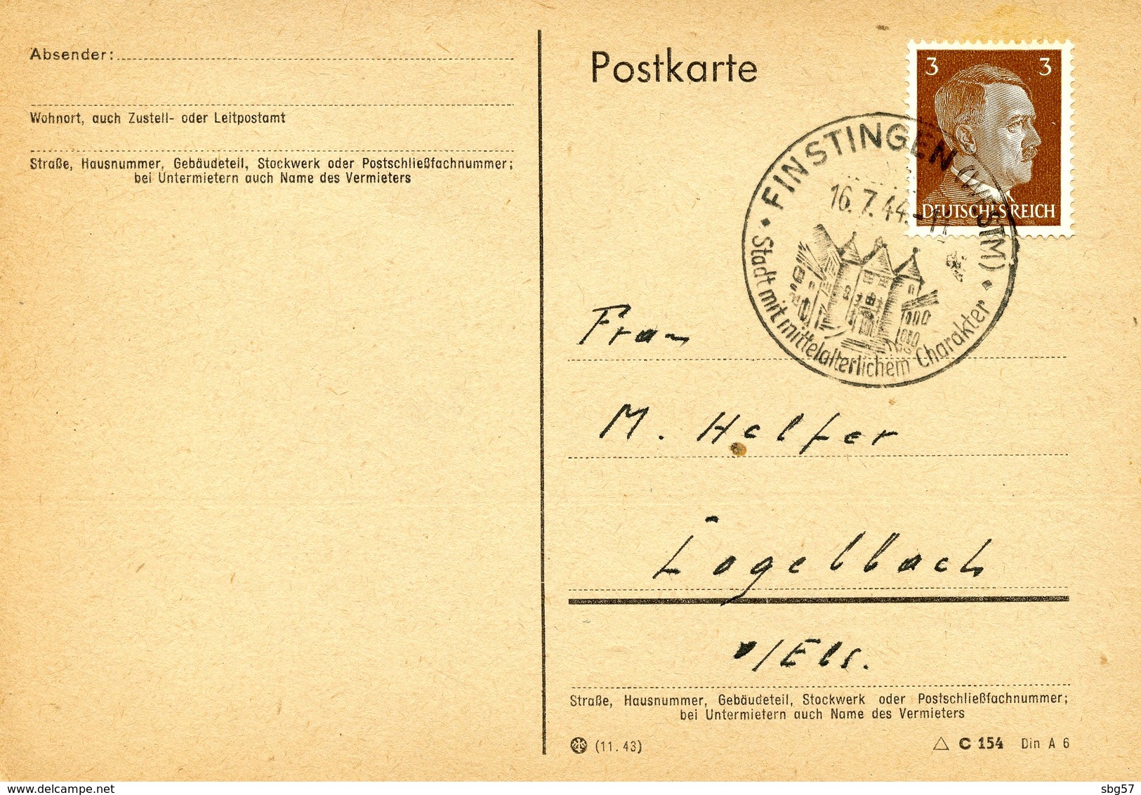 Cachet De Propagande Touristique De FINSTINGEN (FENETRANGE) Daté Du 16/7/1944 - Other & Unclassified