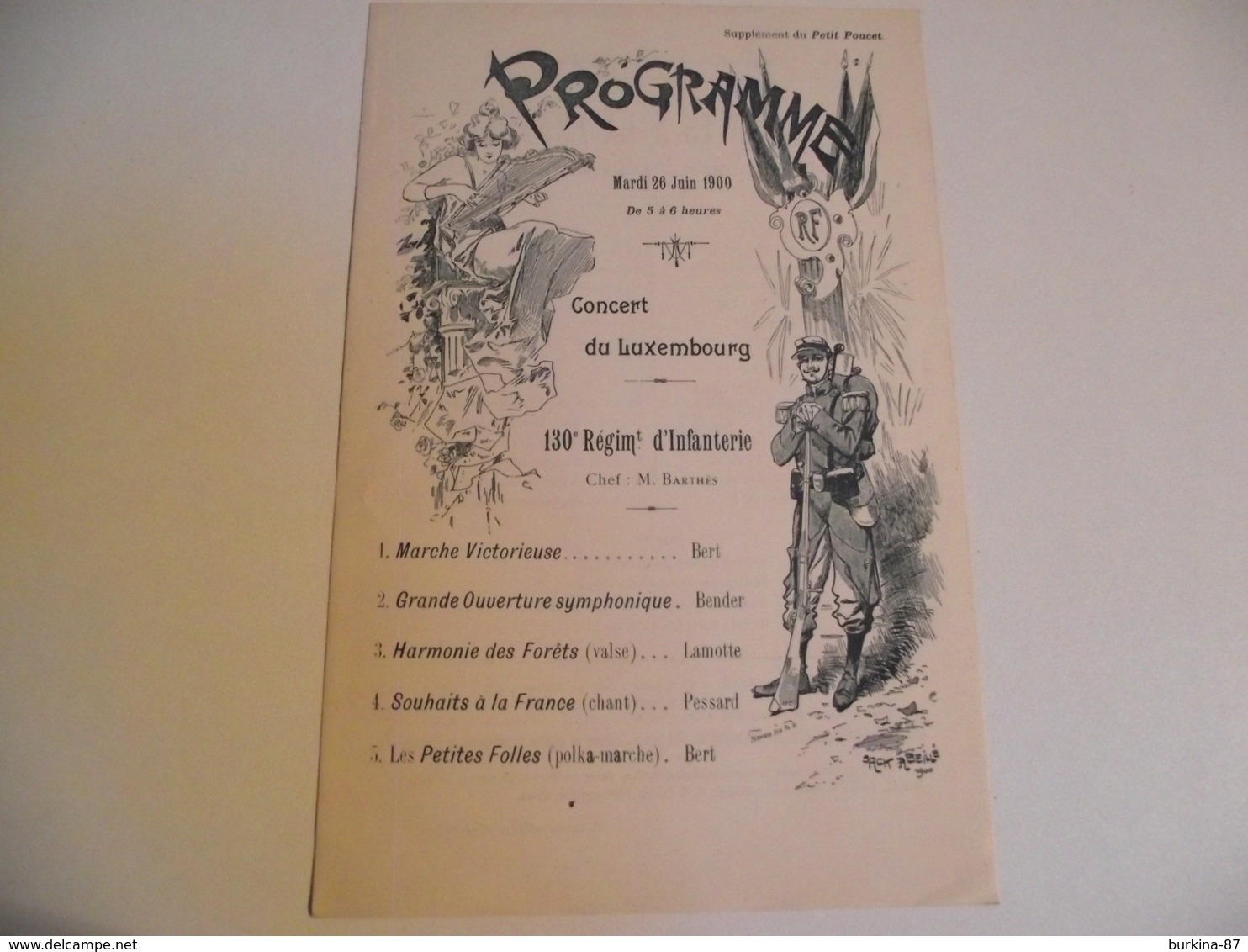 Programme, CONCERT Du LUXEMBOURG, 1900, 130 Ième Régimt INFANTERIE - Programmes