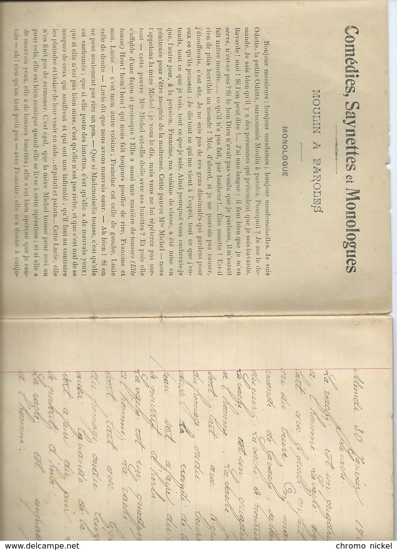 1901 Comédies Saynettes Moulin à Paroles Cahier Bien Complet Couverture Protège-cahier 225 X 175 Mm 5 Scans - Protège-cahiers