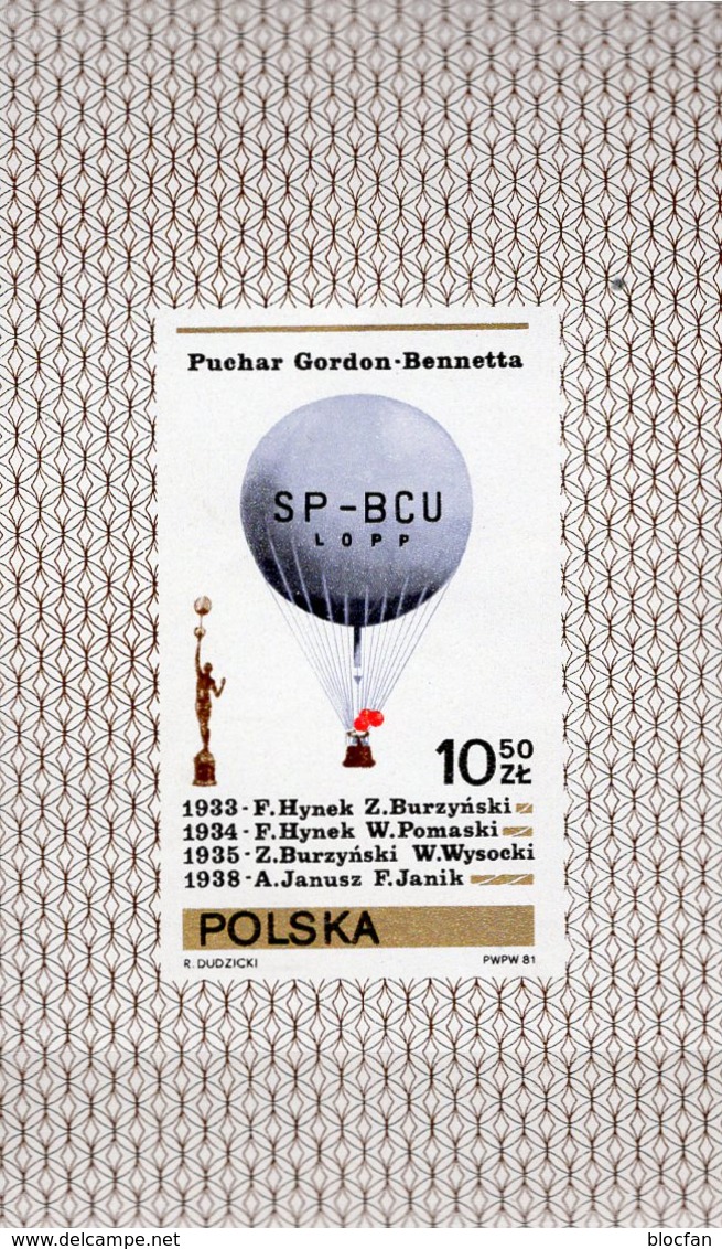 Ballon-Fahrt 1981 Polen Block 85 ** 1€ Heißluftballon Gordon Bennett Pokal Bloque Bloc S/s Mail Sheet Poland/Polska - Fesselballons