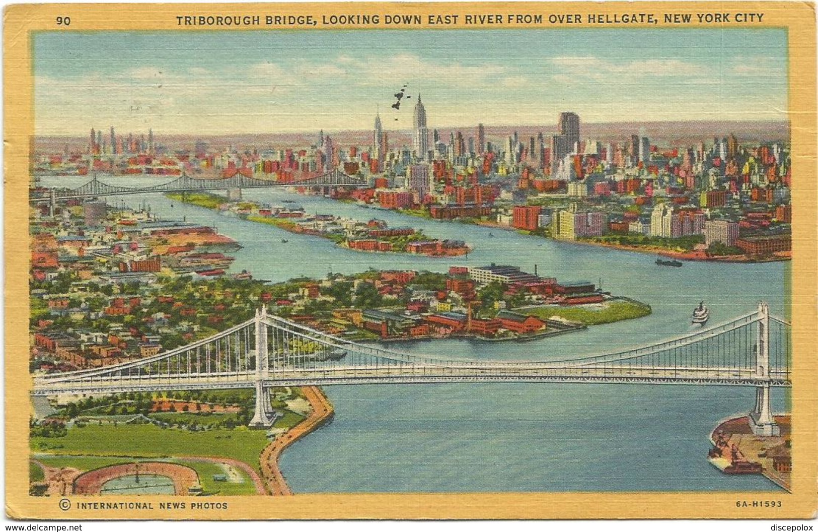 W1258 New York - Triborough Bridge - Looking Down East River From Over Hellgate / Viaggiata 1955 - Viste Panoramiche, Panorama