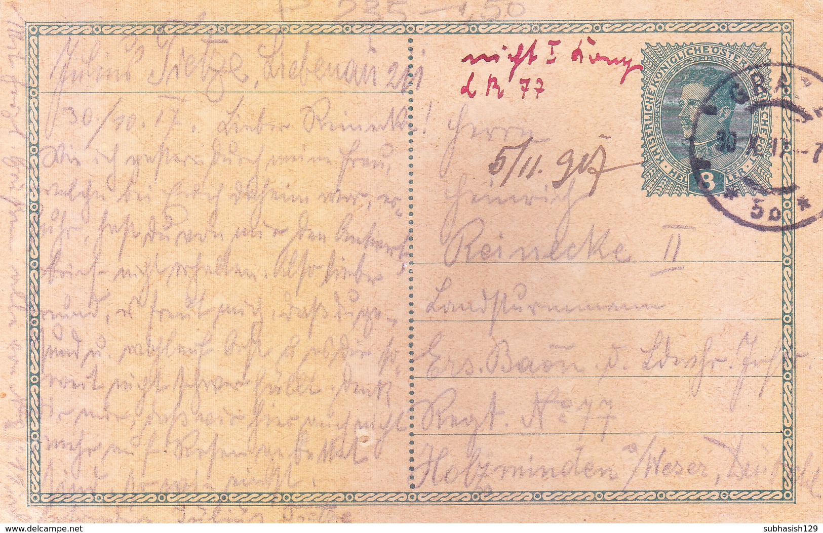 AUSTRIA : PRESTAMPED OFFICIAL POSTAL STATIONERY CARD - 8TH CHARLES I : YEAR - 1917 : USED - Lettres & Documents