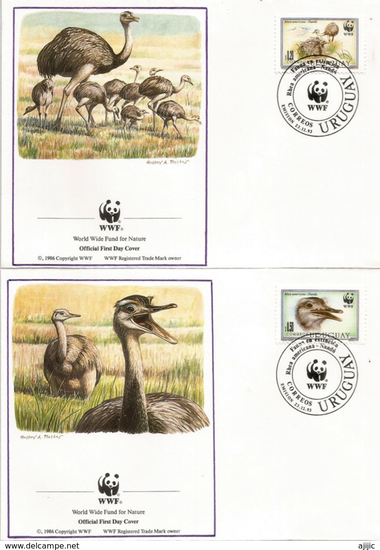 Autruche D'Amérique. Le Nandou . Le Plus Grand Oiseau D'Amérique. Deux FDC's  D'Uruguay. WWF - FDC