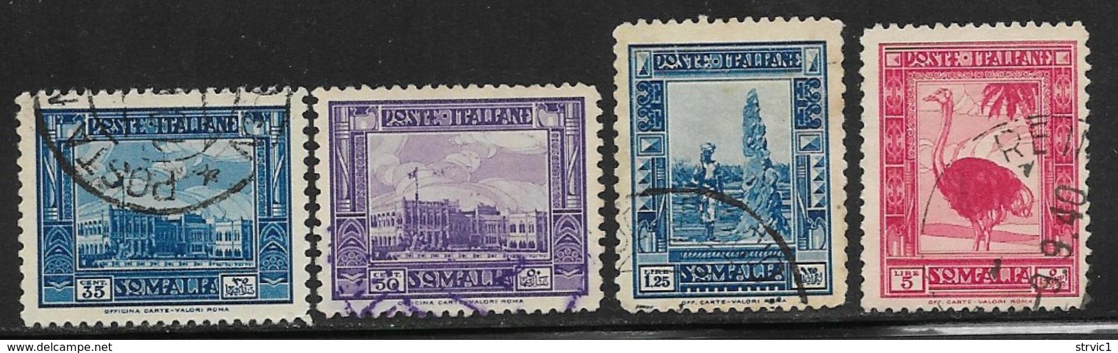 Somalia Scott # 145-6,149,152 Used Palace, Termite Nest, Ostrich,1932, CV$31.00 - Somalia