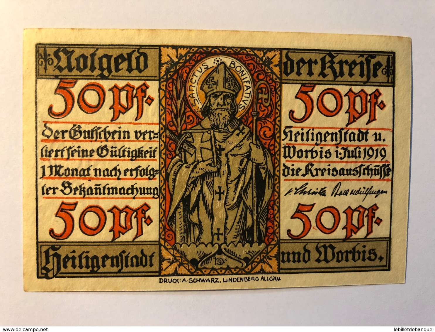 Allemagne Notgeld Heiligenstadt 50 Pfennig - Collections