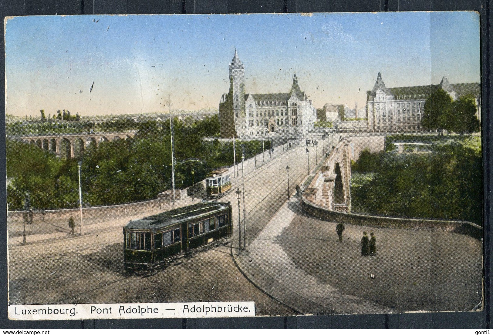 CPA Color AK Luxembourg 1918"Pont Adolphe-Adolphbrücke Mit Tram,belebt " 1 AK Used - Luxemburg - Stadt