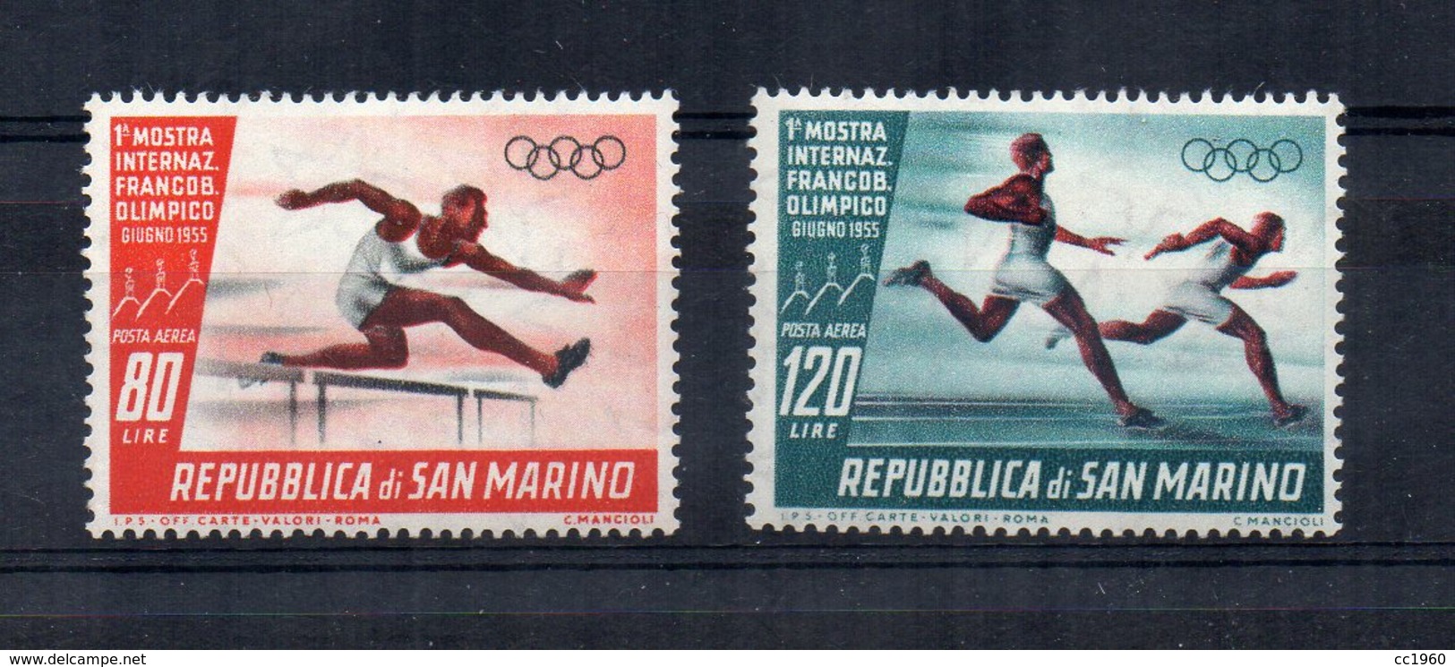 San Marino - 1955 - 1^ Mostra Internazionale Del Francobollo Olimpico - Posta Aerea - 2 Valori - Nuovi - (FDC14278) - Nuovi