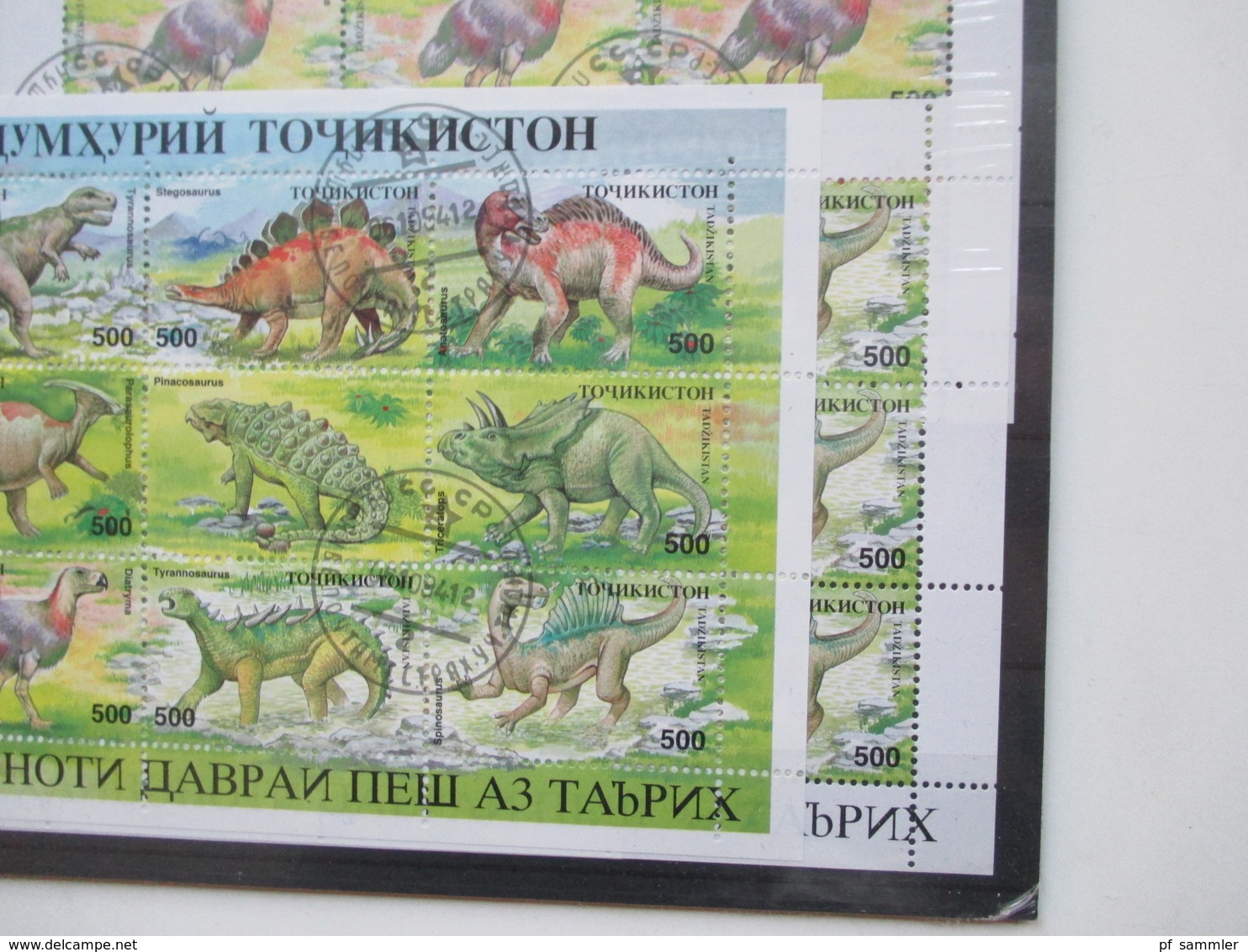 Tadschikistan Blocks / KLB und ein ZD Block Motiv Dinosaurier Stegosaurus / Tyrannosaurus usw. gstempelt