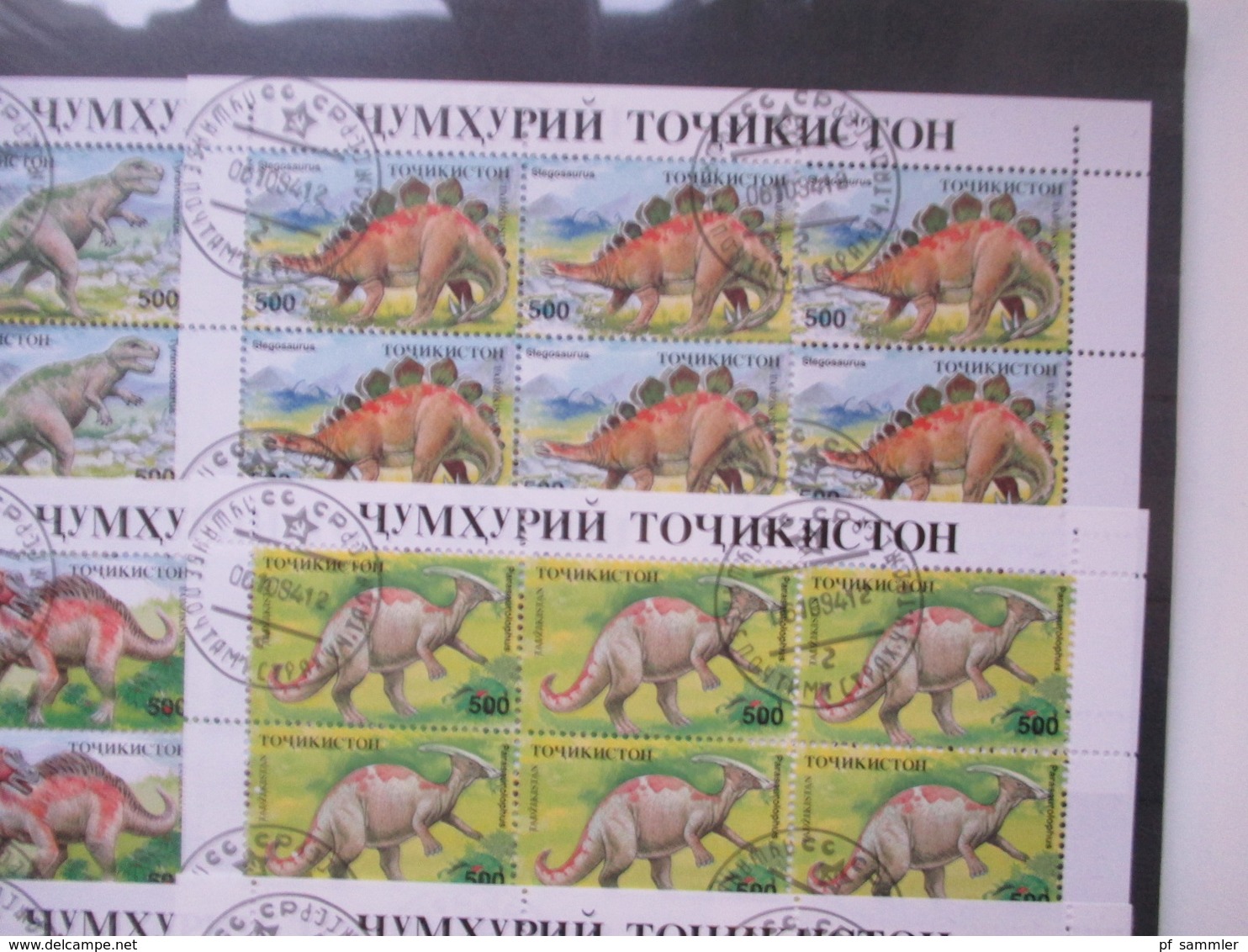 Tadschikistan Blocks / KLB und ein ZD Block Motiv Dinosaurier Stegosaurus / Tyrannosaurus usw. gstempelt