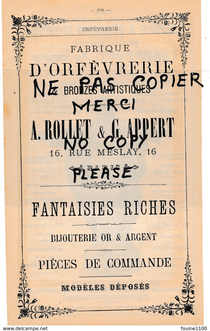 Fabrique D' Orfévrerie Bronze A Rollet G Appert Rue De Meslay PARIS Sculpture Décoration Religieuses RAFFL VERREBOUT - Publicités