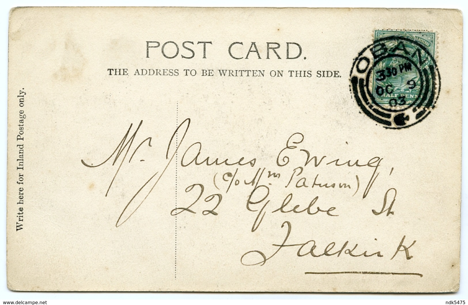 OBAN : DUNOLLY CASTLE / POSTMARK - OBAN / ADDRESS - FALKIRK, GLEBE STREET (EWING, PATERSON) - Argyllshire