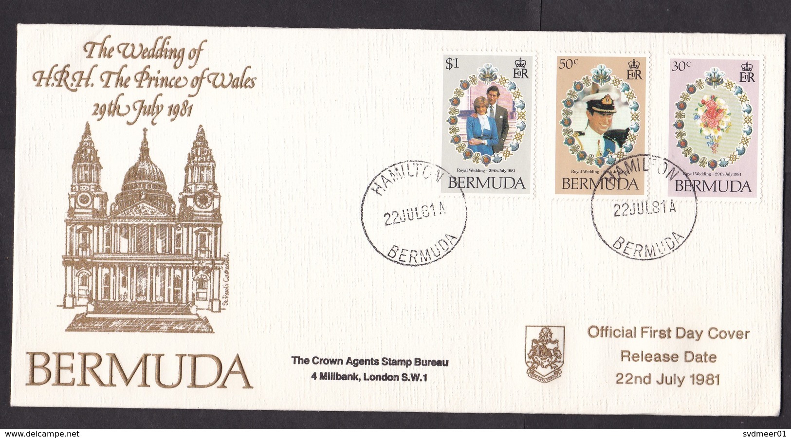 Bermuda: FDC First Day Cover, 1981, 3 Stamps, Royal Wedding Prince Charles & Diana, Lady Di (traces Of Use) - Bermuda