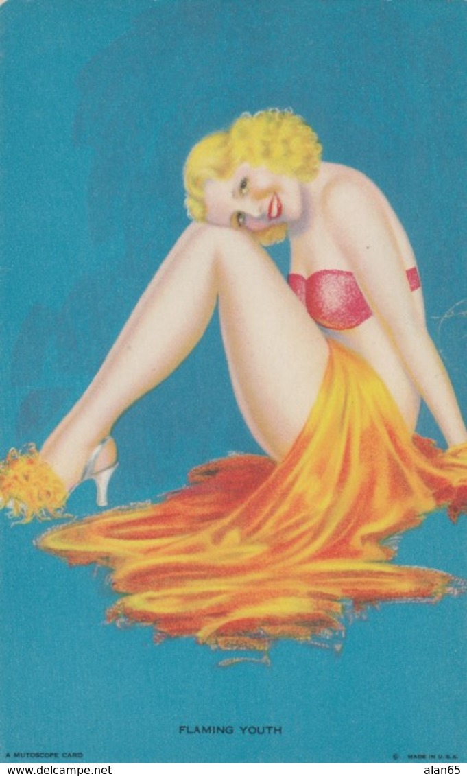 Mutoscope Arcade Card Pin-up 'Flaming Youth' Beautiful Woman Revealing Risque Fashion C1940s Vintage Arcade Card - Unclassified