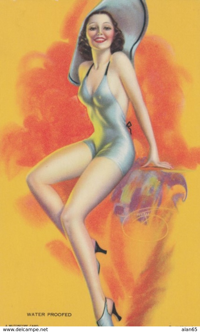 Mutoscope Arcade Card Pin-up 'Water Proofed' Beautiful Woman Revealing Risque Fashion C1940s Vintage Arcade Card - Unclassified