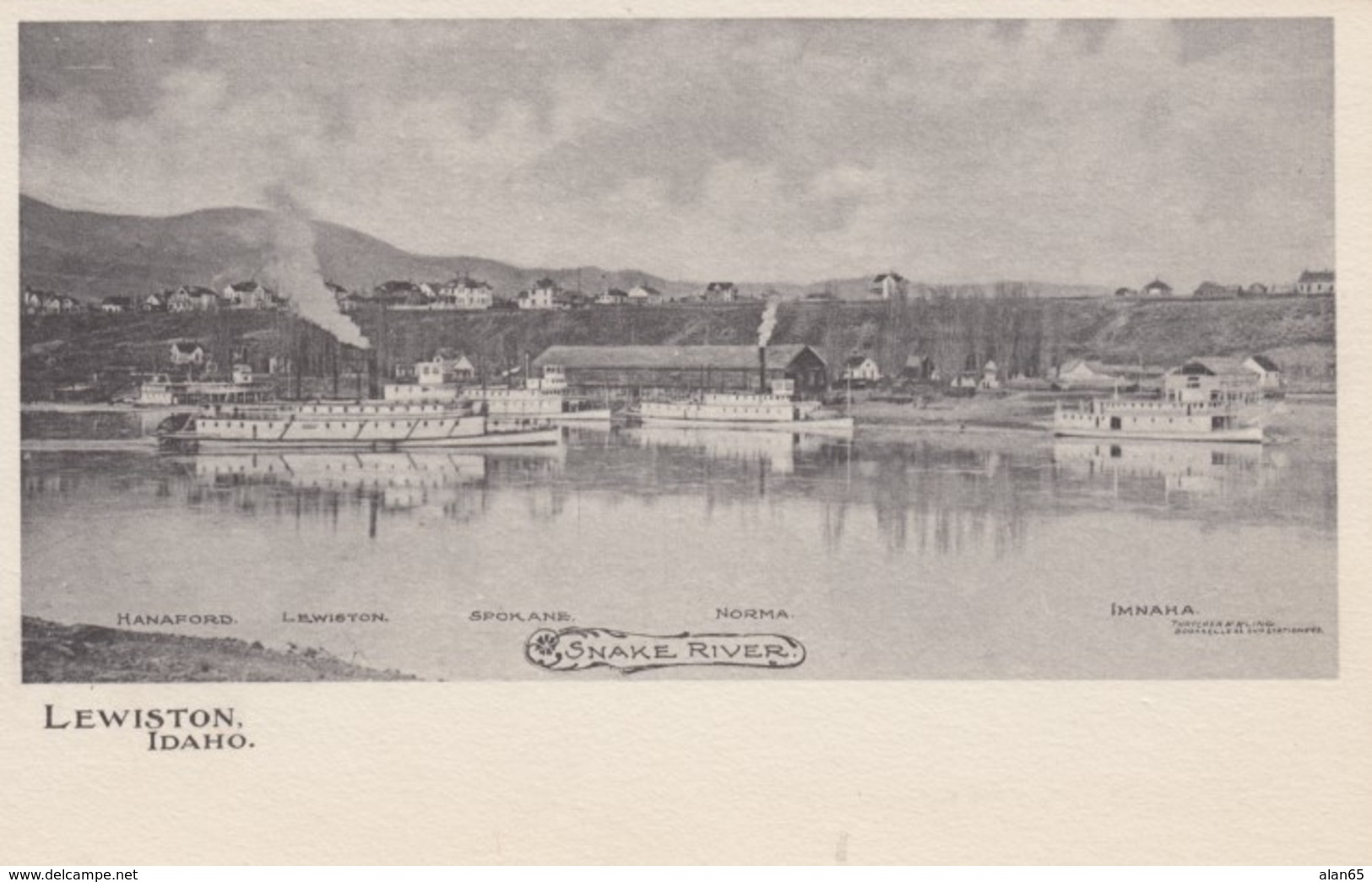 Lewiston Idaho, Riverfront Scene, Steamer Riverboats Identified, C1900s Vintage Postcard - Lewiston