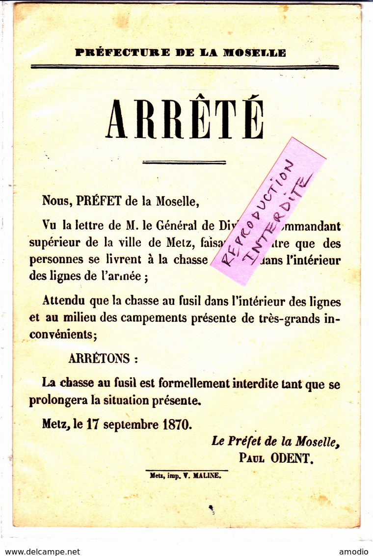 ARRÊTÉ Chasse Préfecture Moselle - Humoristiques