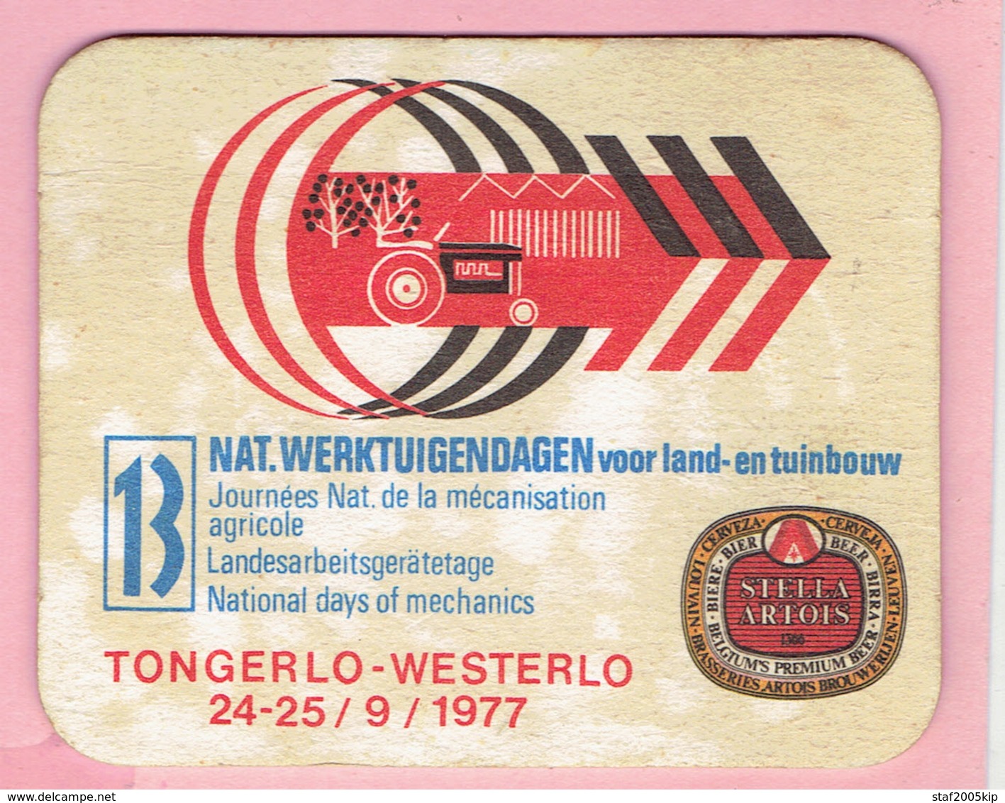 Bierviltje - Stella Artois - Nat.Werktuigdagen Voor Land En Tuinbouw - Tongerlo Westerlo 1977 - Sous-bocks