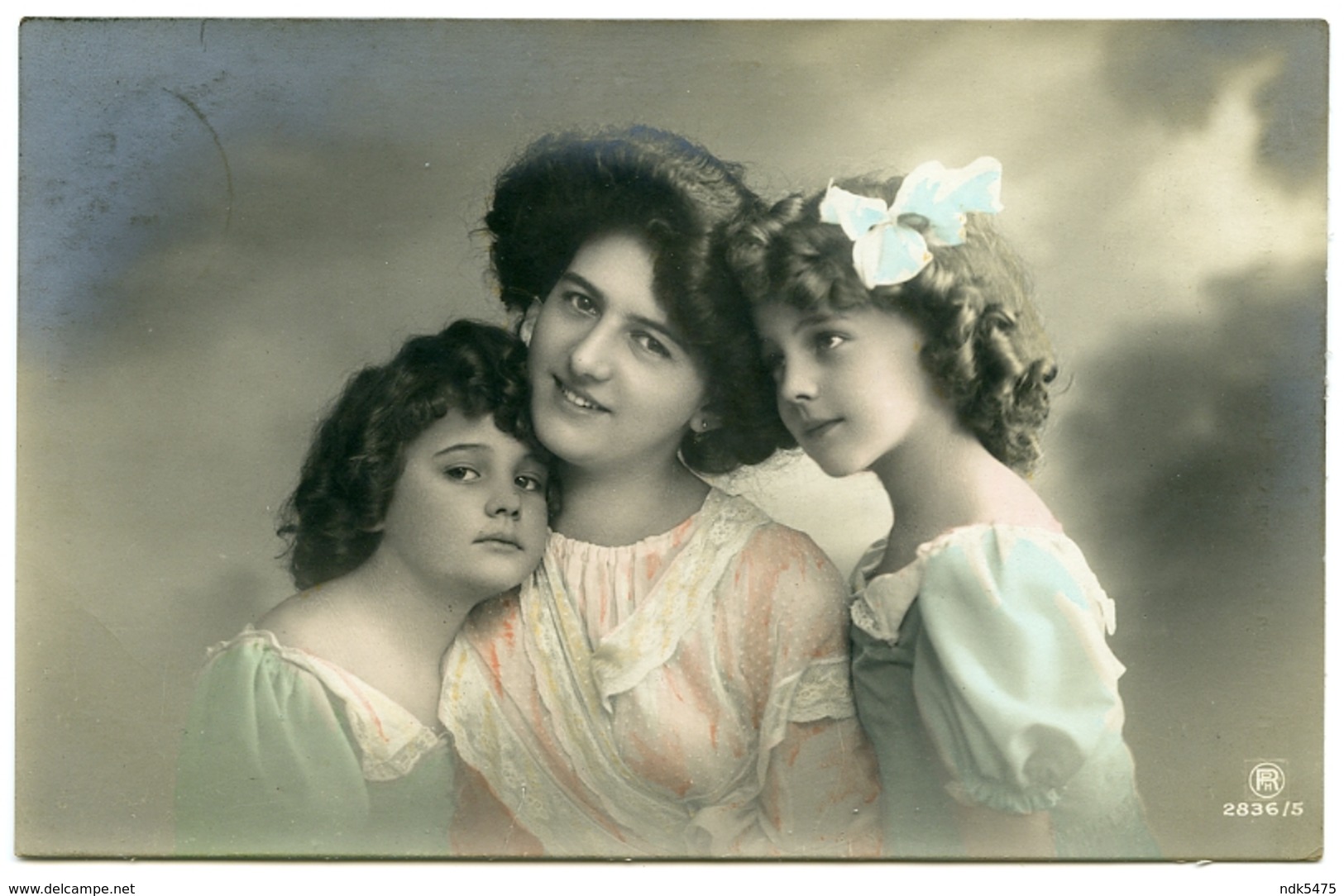 PRETTY MOTHER WITH TWO DAUGHTERS : HAND-COLOURED - Women