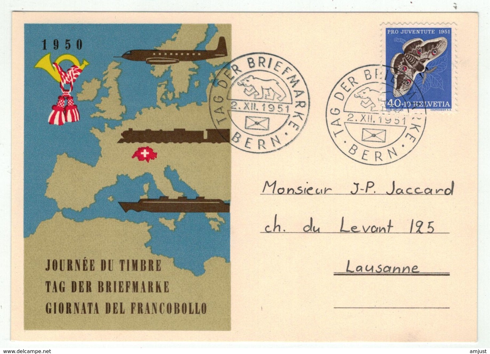 Suisse /Schweiz/Svizzera/Switzerland // Journée Du Timbre // 1950 // Carte Journée Du Timbre Et Cachet De 1951 Bern - Journée Du Timbre