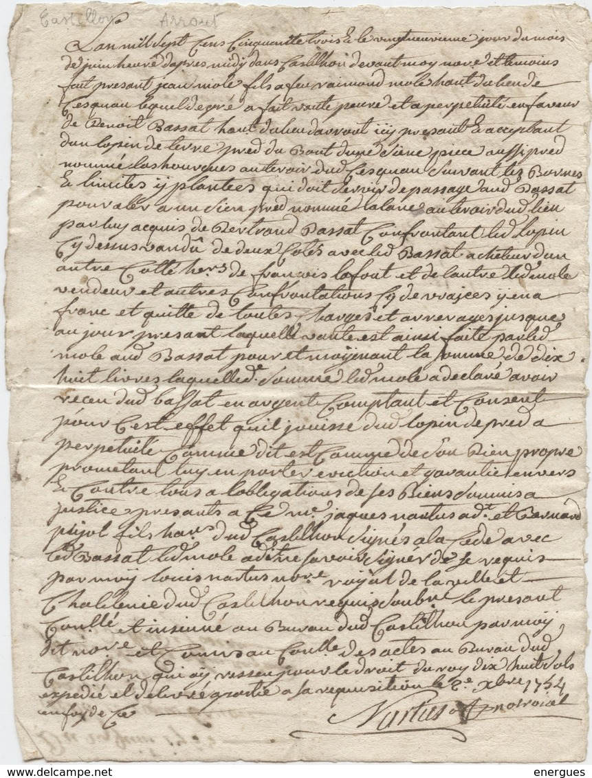 Ariège, Castillon En Couserans, Arrout, Cescau, Saint Girons, 4 Docs,,1753, 1754, 1793,1820 - Manuscripts