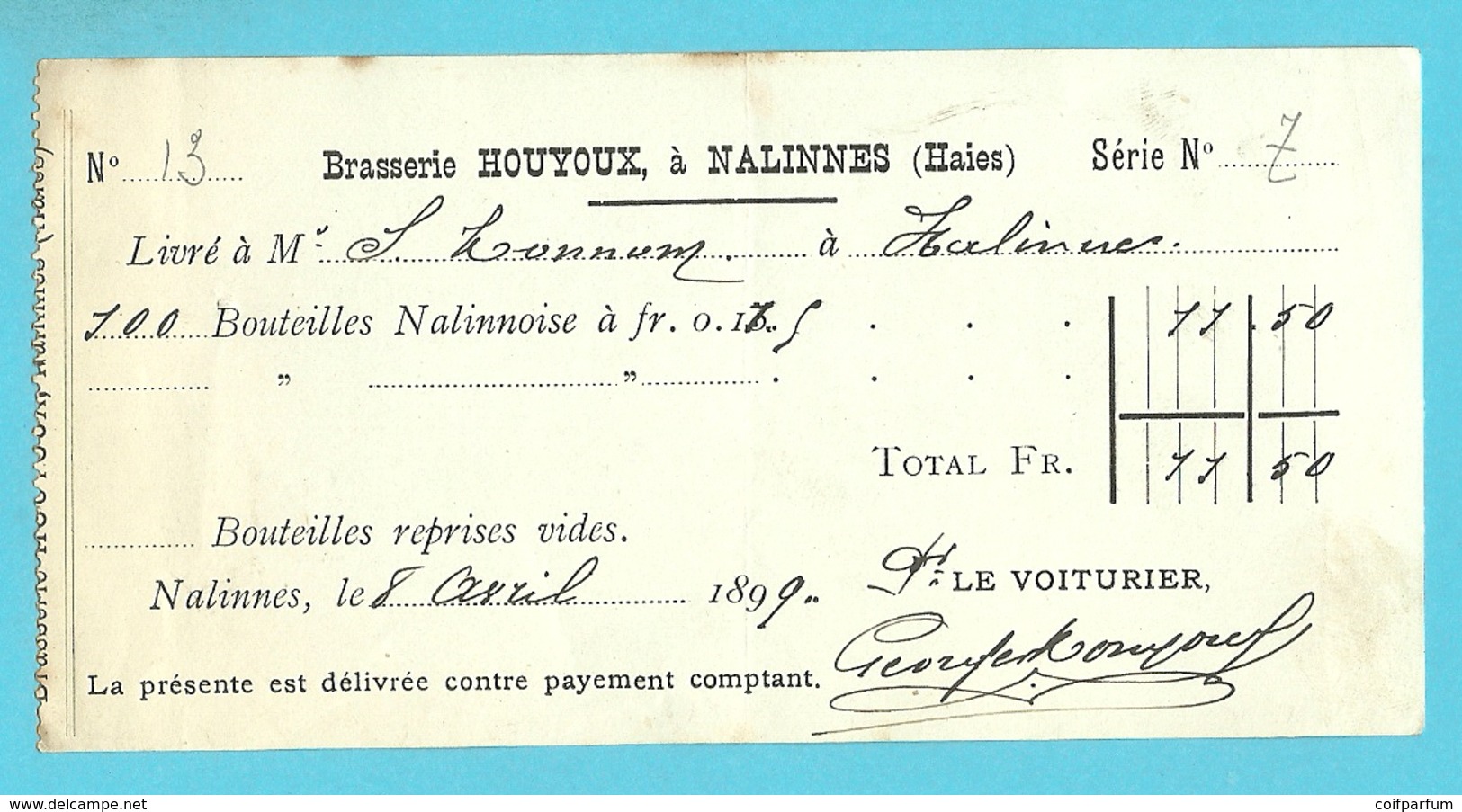 BRASSERIE HOUYOUX à NALINNES (HAIES) 1899  (1257) - 1900 – 1949