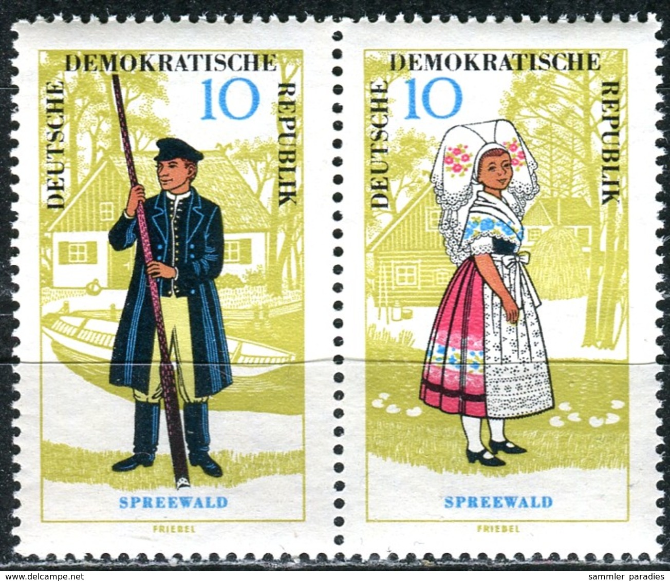 A07-30-4) DDR - Mi 1077 / 1076 = WZd 147 - ** Postfrisch (B) - 10-10Pf         Volkstrachten I - Unused Stamps