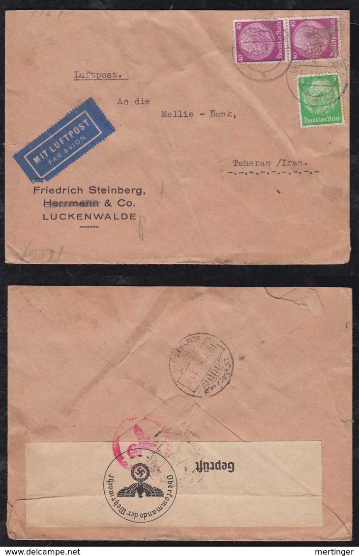 Deutsches Reich 1940 Zensur Censor Luftpost Brief LUCKENWALDE Nach TEHERAN Iran - Lettres & Documents