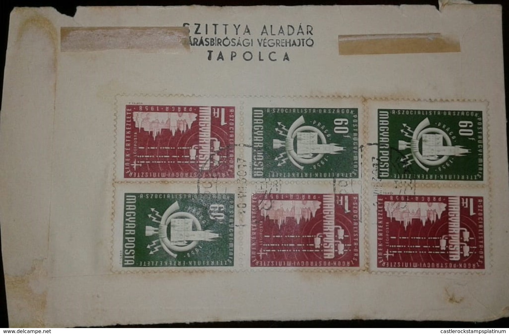 O) 1958 CIRCA-HUNGARY, POST HORN AND TOWN HALL PRAGUE-CONFERENCE OF POSTAL MINISTERS,-TAPOLCA - Cartas & Documentos