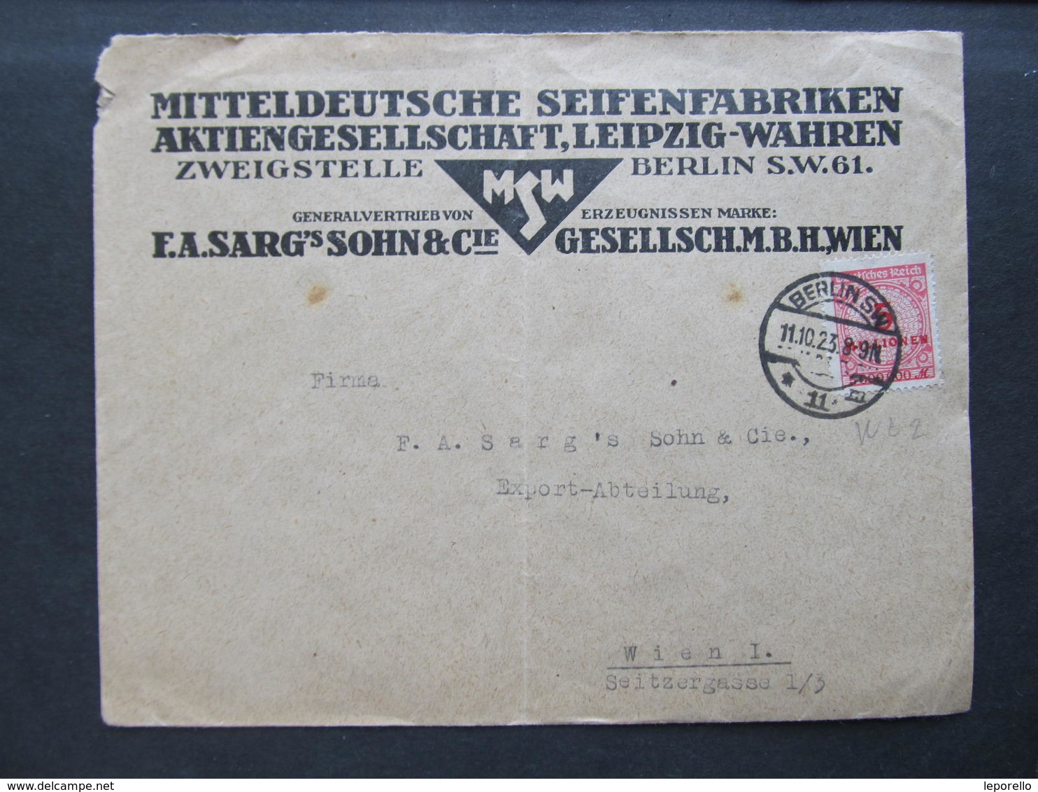 BRIEF Berlin - Wien 5 Mio EF 11.10.1923 Seifenfabrik Leipzig Wahren ///  D*36768 - Briefe U. Dokumente