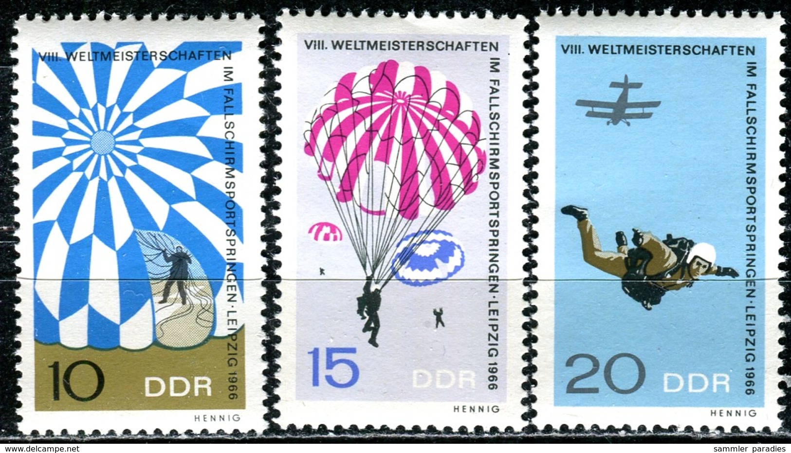 DDR - Mi 1193 / 1195 - ** Postfrisch (A) - WM Im Fallschirmspringen - Ungebraucht