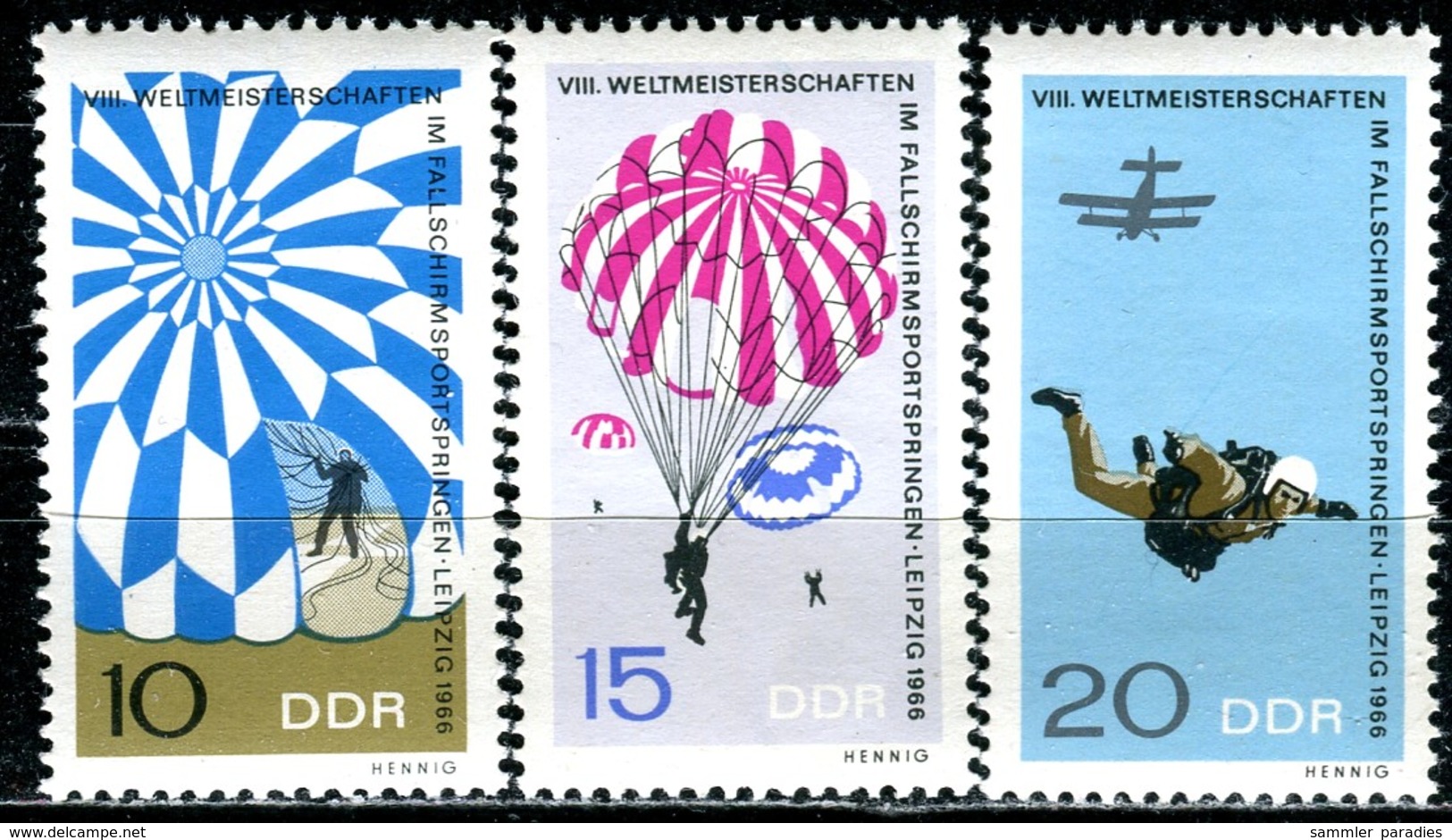 DDR - Mi 1193 / 1195 - ** Postfrisch (B) - WM Im Fallschirmspringen - Ungebraucht