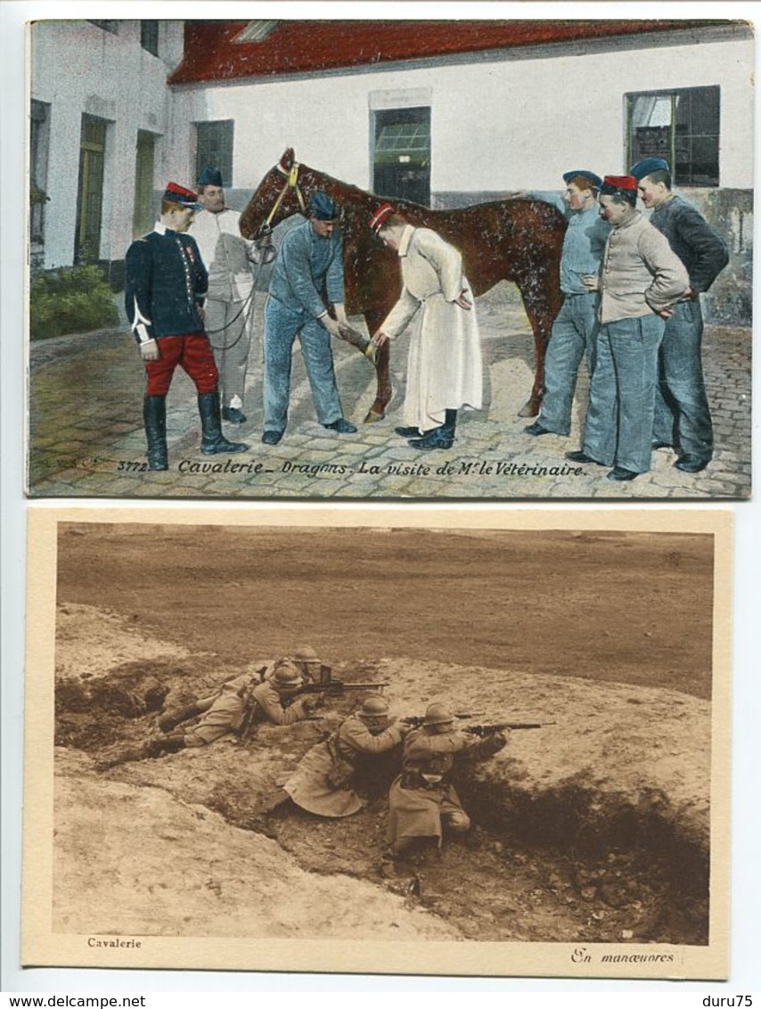 LOT 2 CPA CAVALERIE * Dragons La Visite Du Vétérinaire * En Manoeuvre (sépia) Très Bon état - Régiments