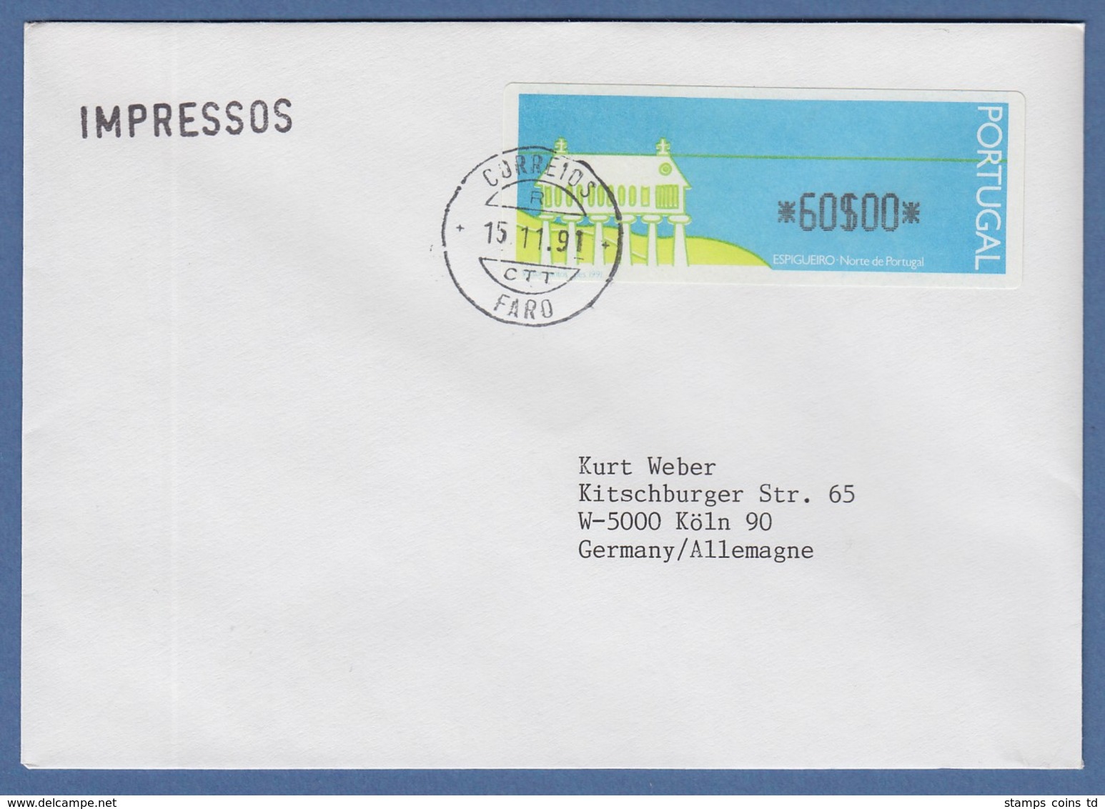 Portugal 1991 ATM Espigueiro Mi.-Nr. 3 Wert 60 Auf Drucksache FDC Nach D  - Automatenmarken [ATM]