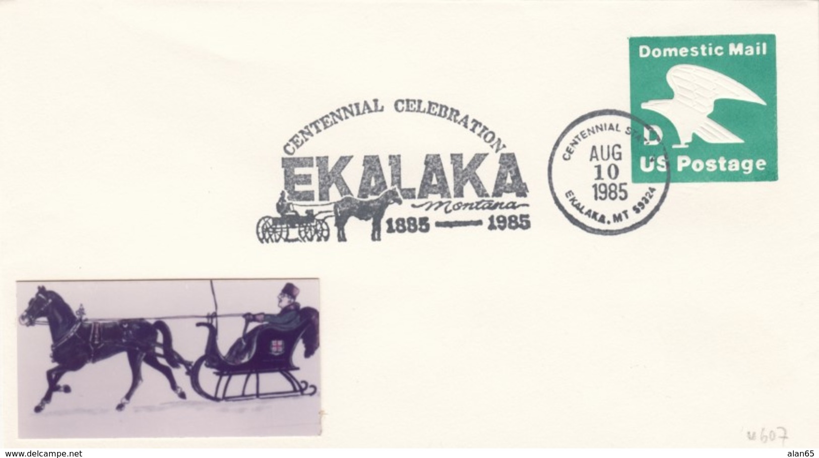 Sc#U607 'D' Rate (22c) On Ekalaka Montana Centennial Celebration Cover, 10 August 1985 - Enveloppes évenementielles