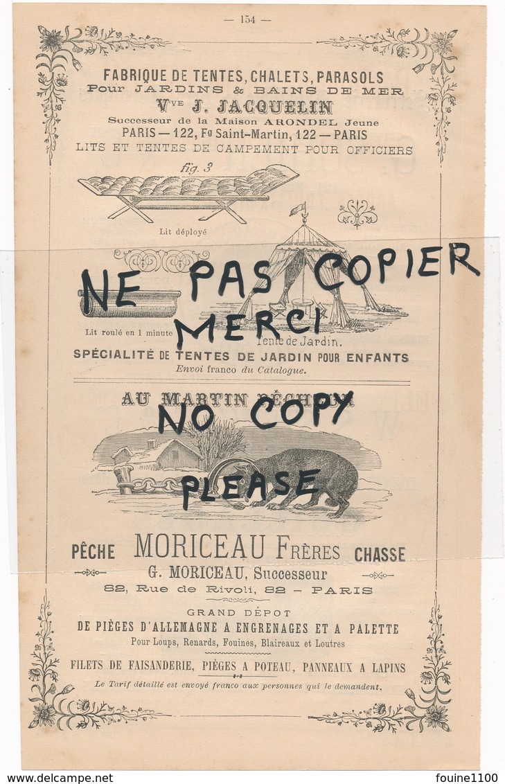 Serrurerie SOHIER Grillages STEWART LONDRES Au Martin Pêcheur Chasse MORICEAU Piège à Loups Tentes JACQUELIN à PARIS - Publicités