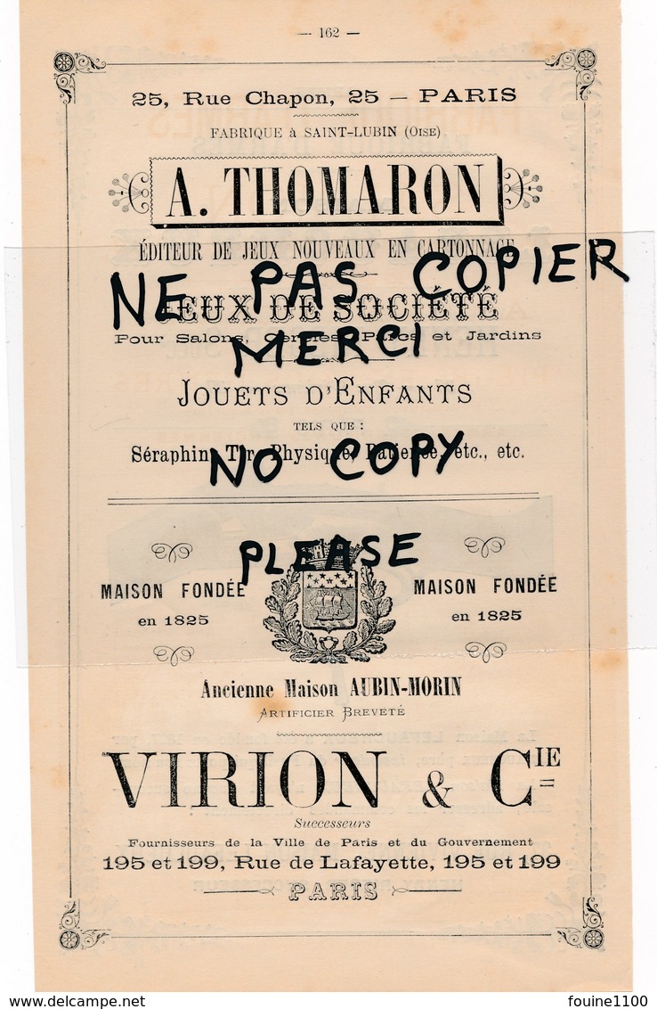 Fusil LEFAUCHEUX RIEGER PARIS Jeux Jouets D'enfants A. THOMARON Fabrique à SAINT LUBIN 60 Artificier AUBIN MORIN VIRION - Werbung