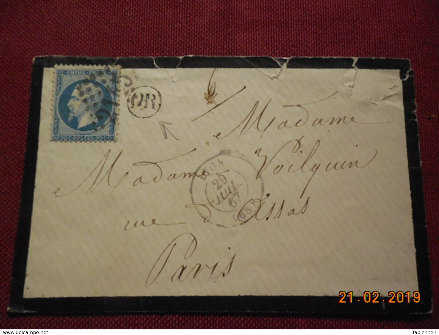 Lettre De 1867 Au Depart De Lyon A Destination De Paris - 1849-1876: Période Classique